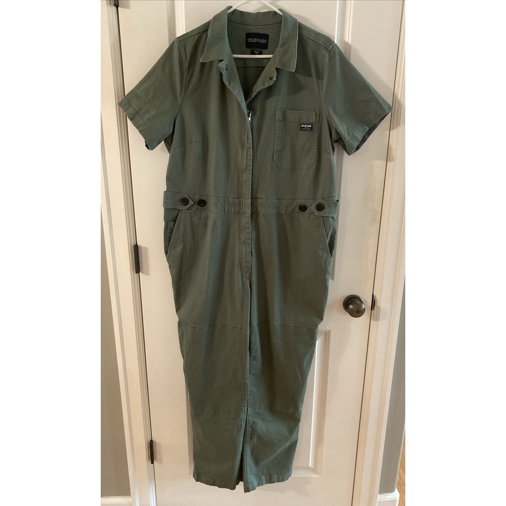 WildFang The Essential High Waisted Coverall Green Overall Size 1X Utility - Picture 3 of 12